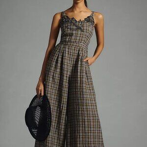 By Anthropologie Embroidered Plaid Jumpsuit NWOT Size XS (0)